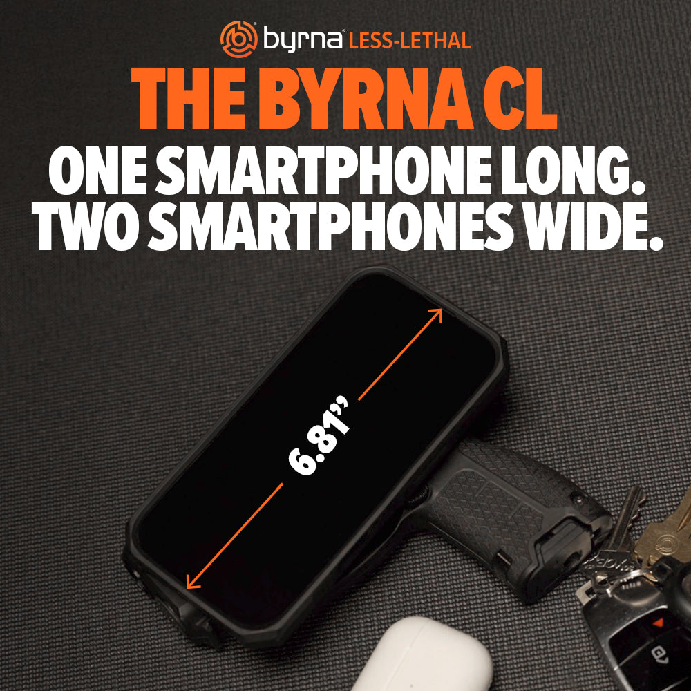 Byrna CL Launcher Size Comparison Image - One Smartphone Long