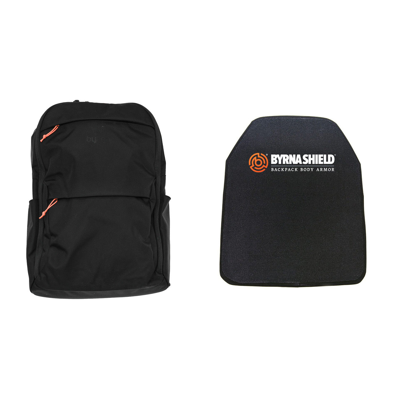 Byrna Ballistipac III+ - Black  - [RIFLE RATED] [NO MOLLE] Front profile of black ballistipac and shield